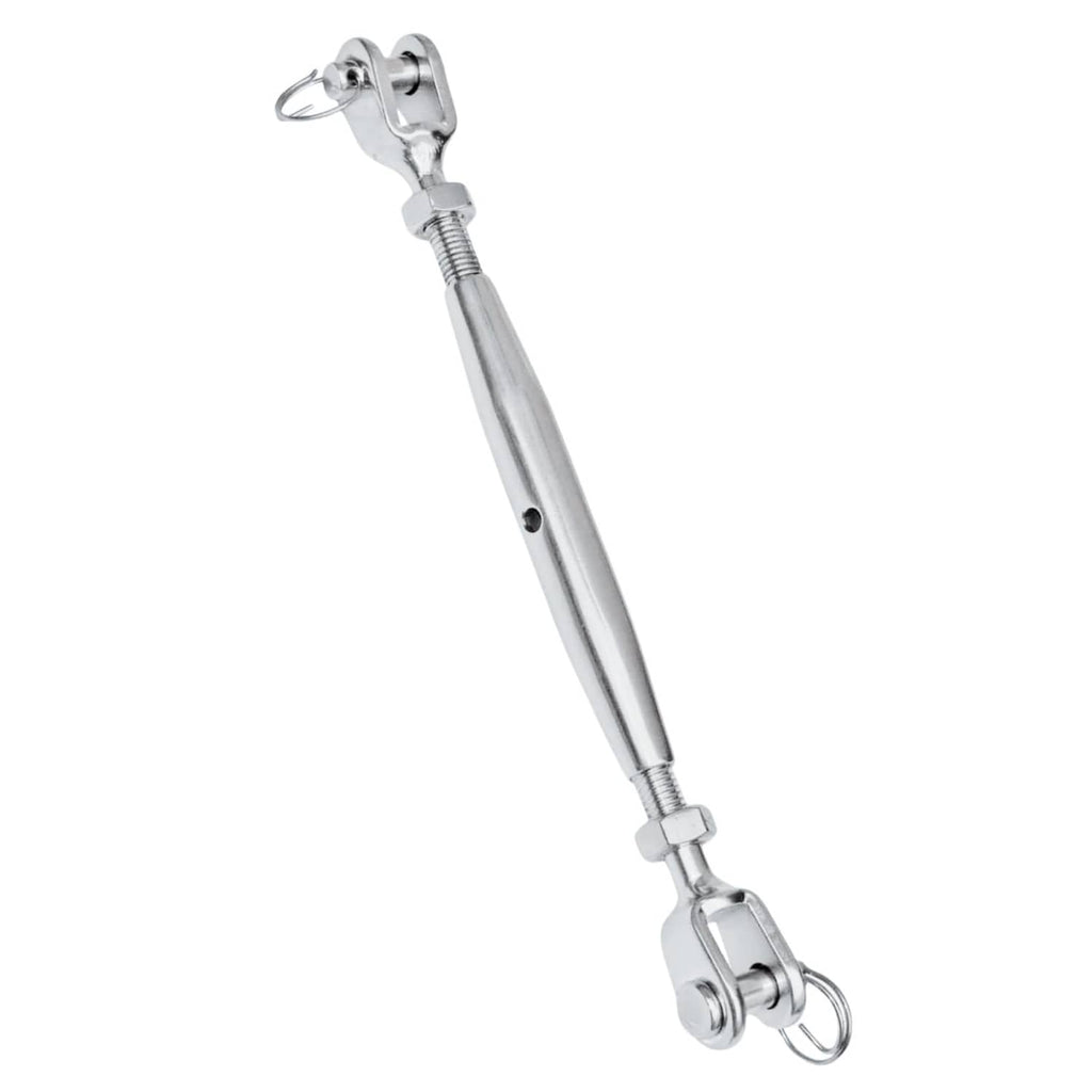 Stainless steel marine turnbuckle with closed jaw ends and top/bottom eye fittings