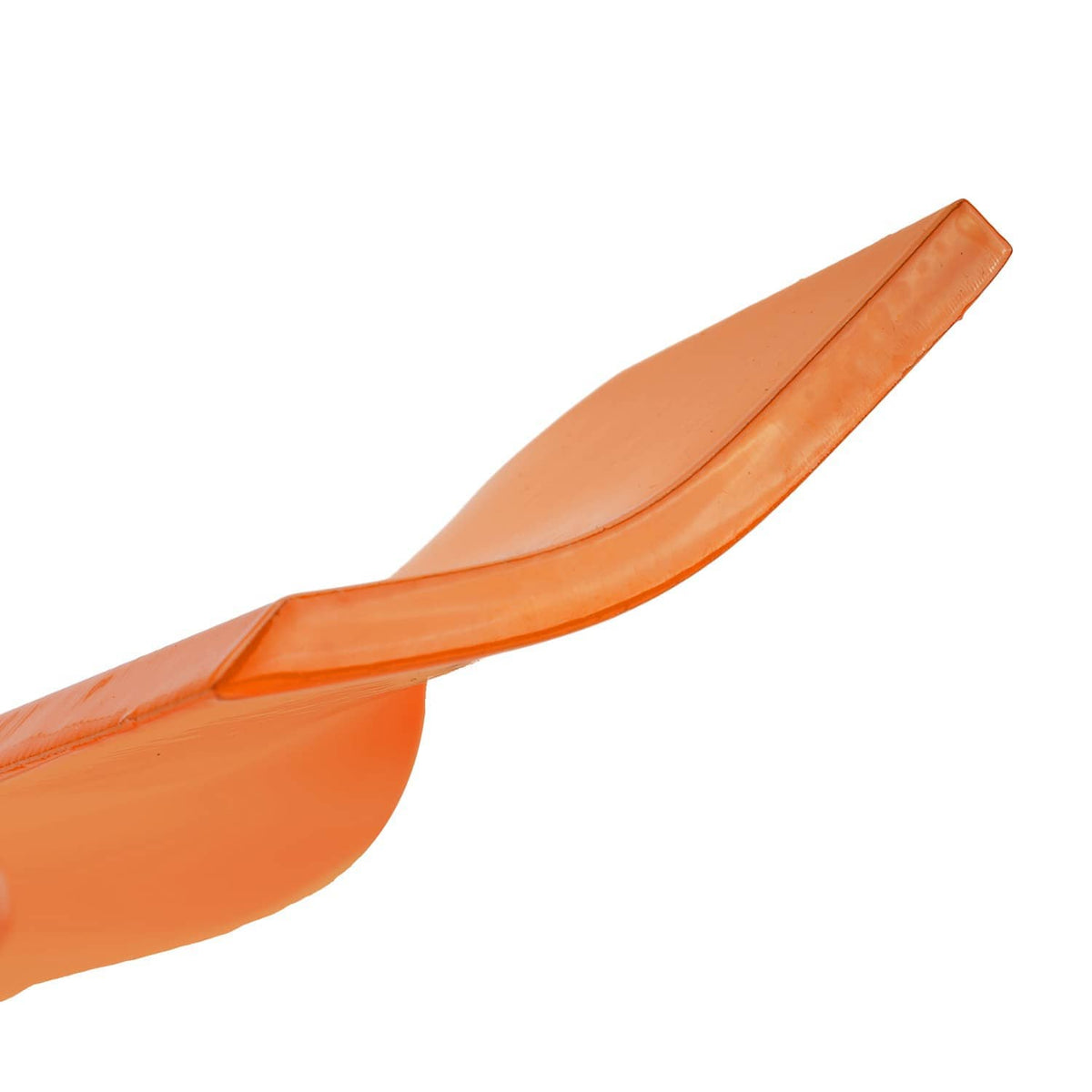 Orange mower blade with curved cutting edge and center star-shaped mounting hole