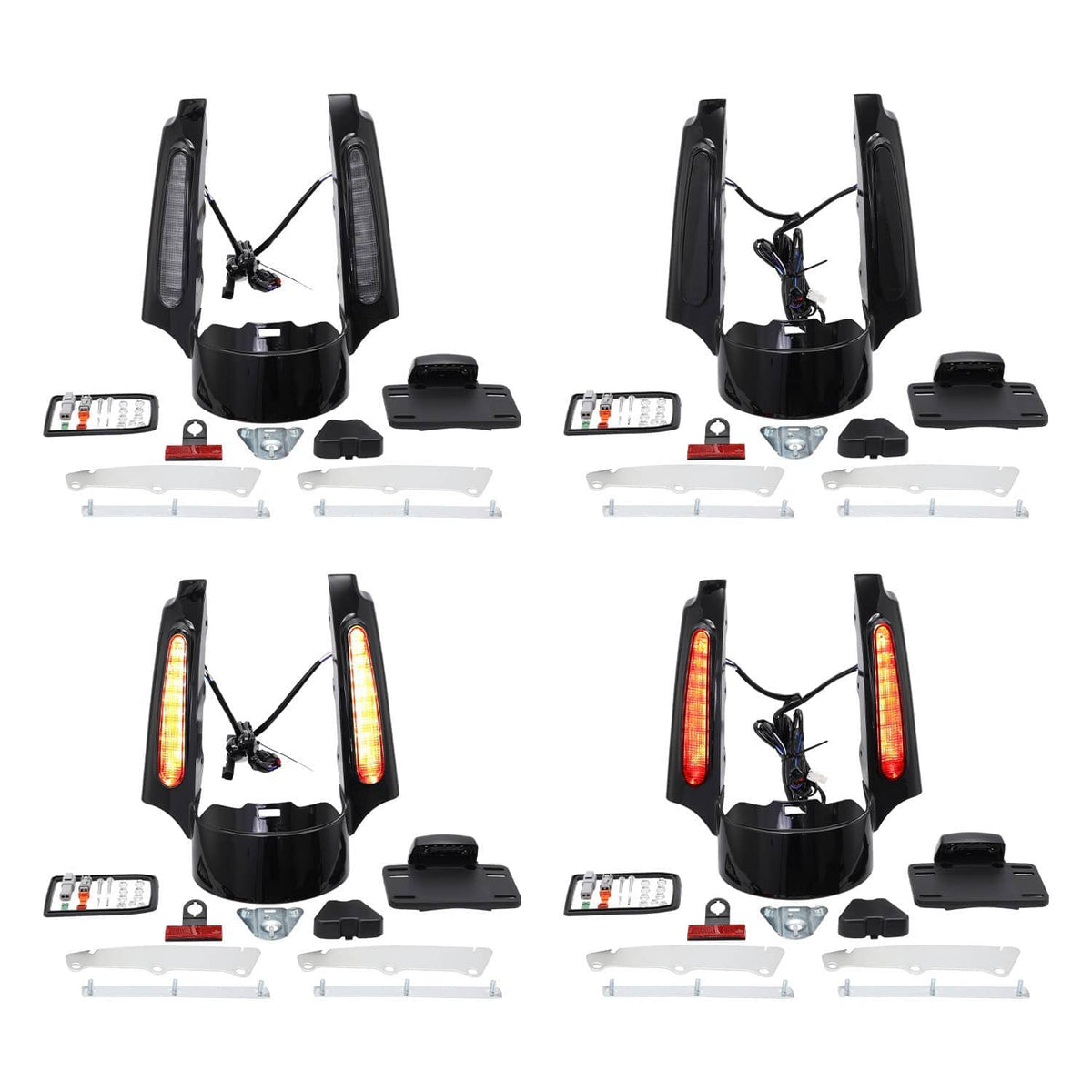 LED rear fender fascia light kit with two vertical light assemblies and included components