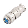 3-pin metal panel-mount round socket with threaded barrel and blue contact insert