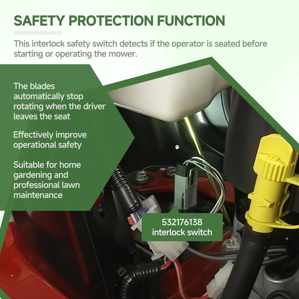 Lawn mower interlock safety switch for seat detection and blade stop safety function