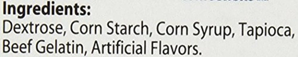 Candy cigarettes ingredients: dextrose, corn syrup, tapioca, beef gelatin, artificial flavors.