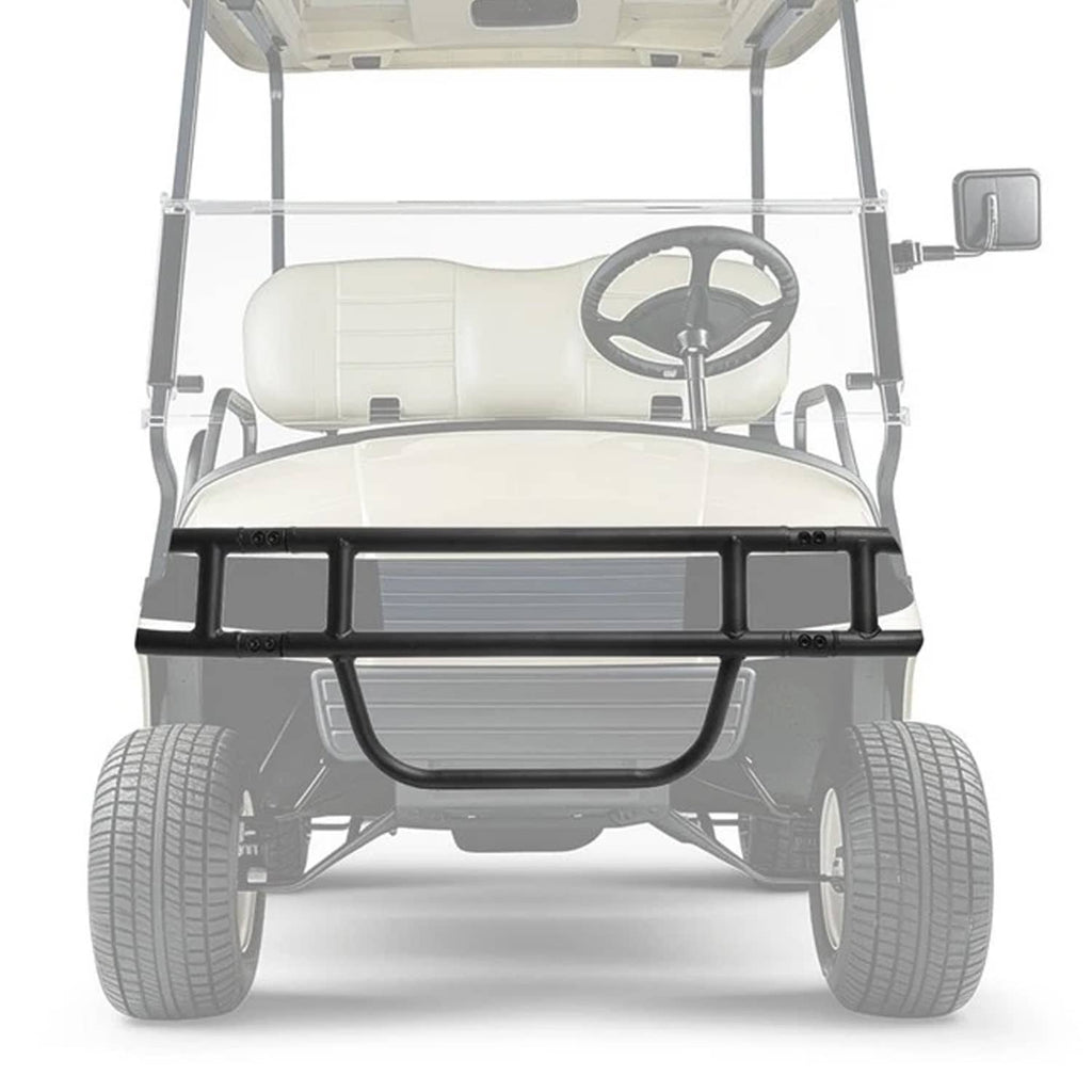 Black front brush guard grille bumper with mesh panel and tubular frame for golf cart