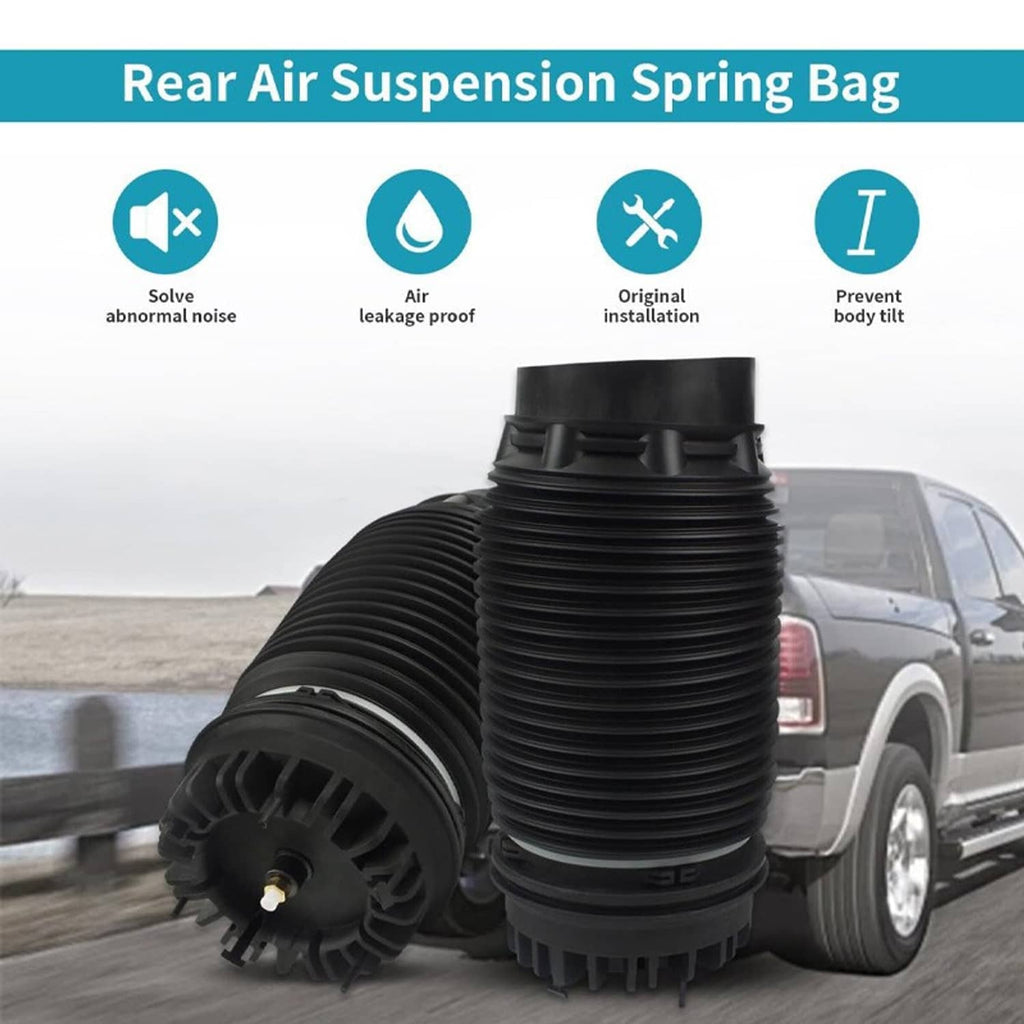 Black ribbed rear air suspension spring bag with metal end cap and valve connector