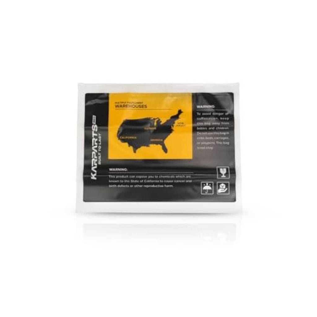 KARPARTS hood release cable package back label in black and yellow on clear sleeve.