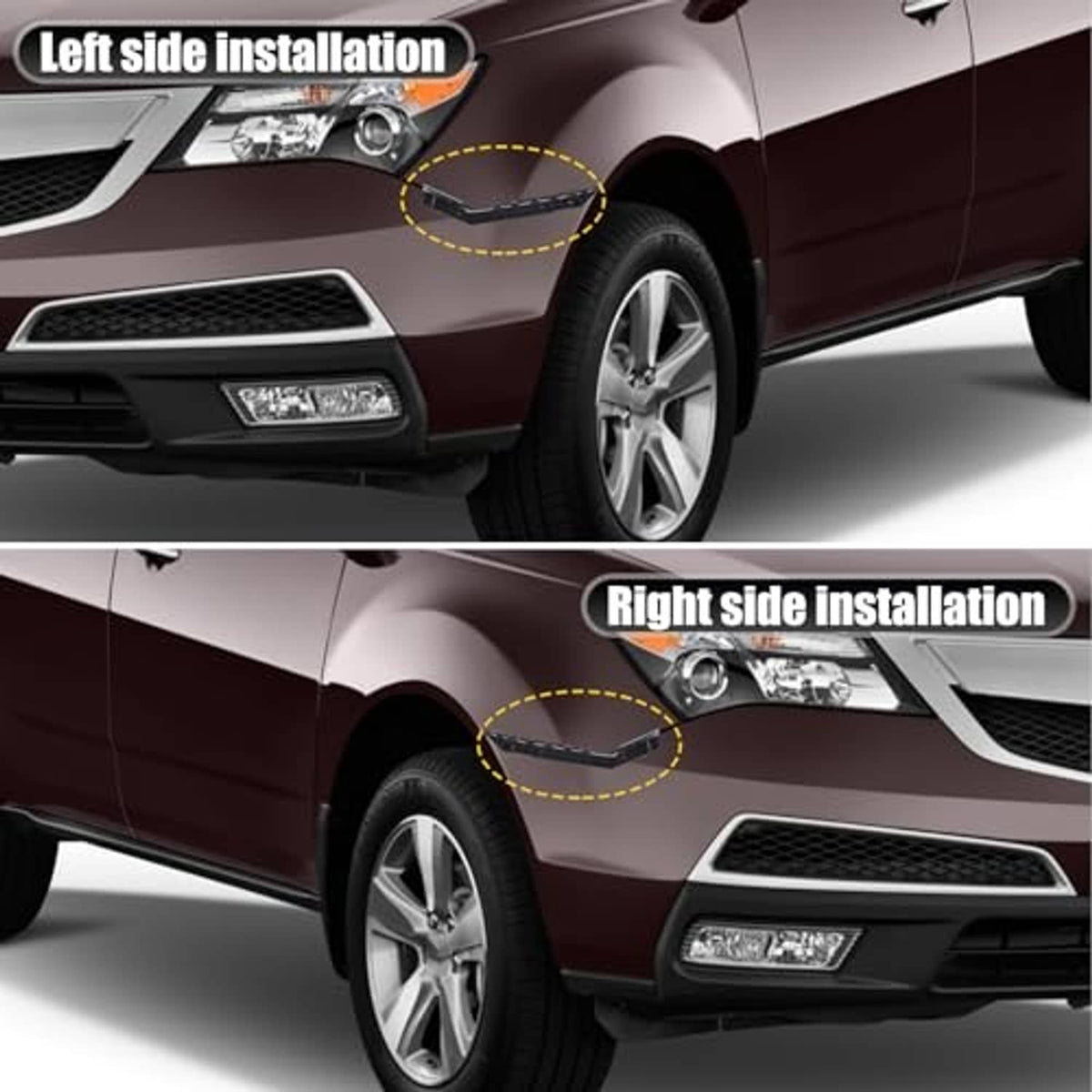 Front bumper left and right highlighted bracket installation areas for fender retainers