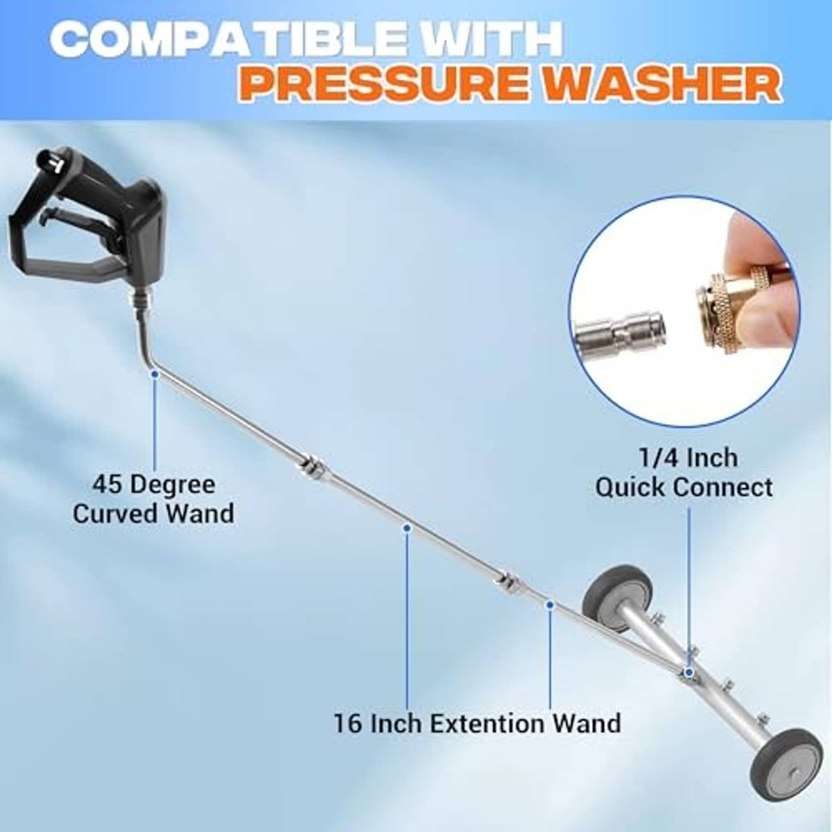 16-inch extension wand with 45-degree curved nozzle and 1/4-inch quick-connect fitting