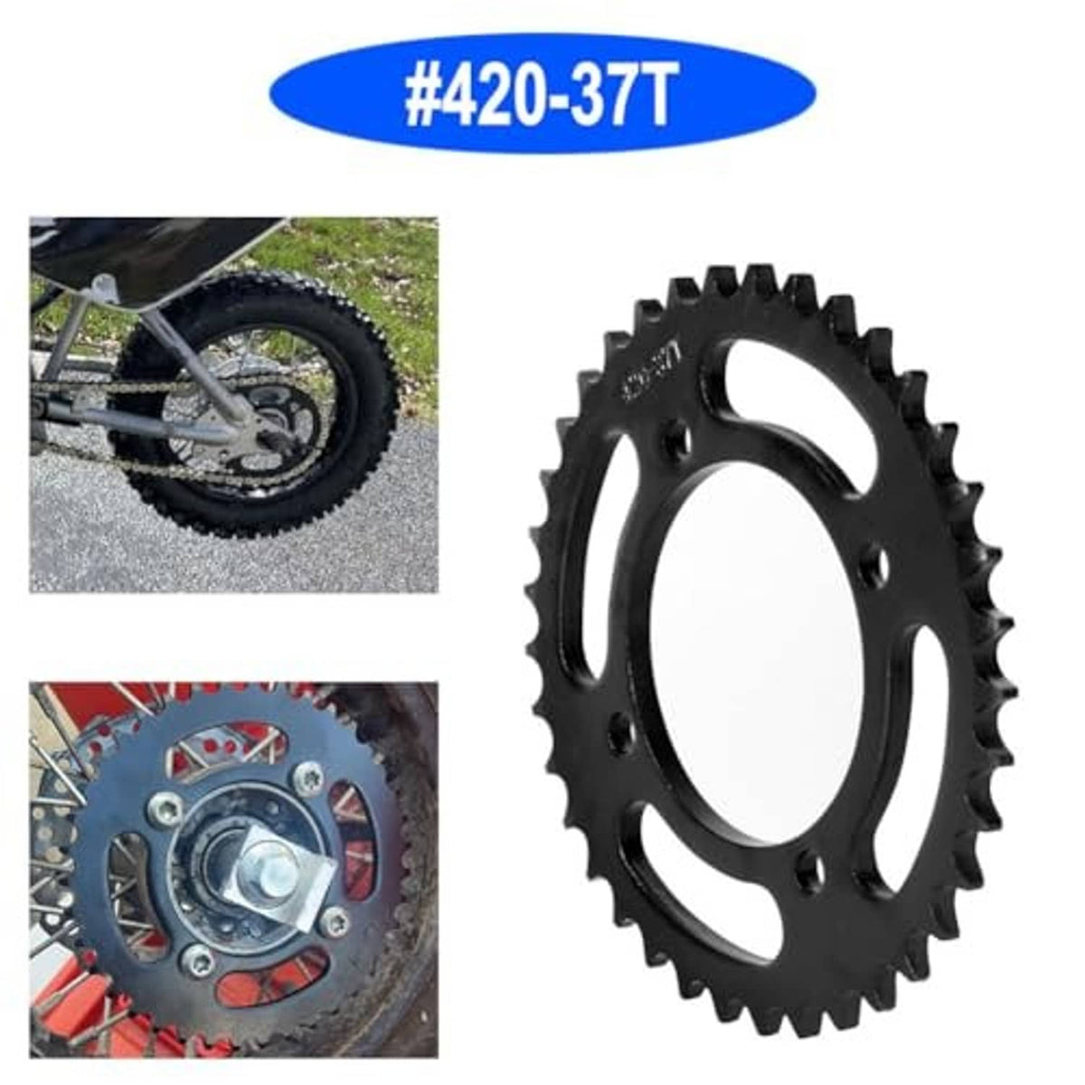 Black rear drive sprocket with 37-tooth profile and oval cutouts