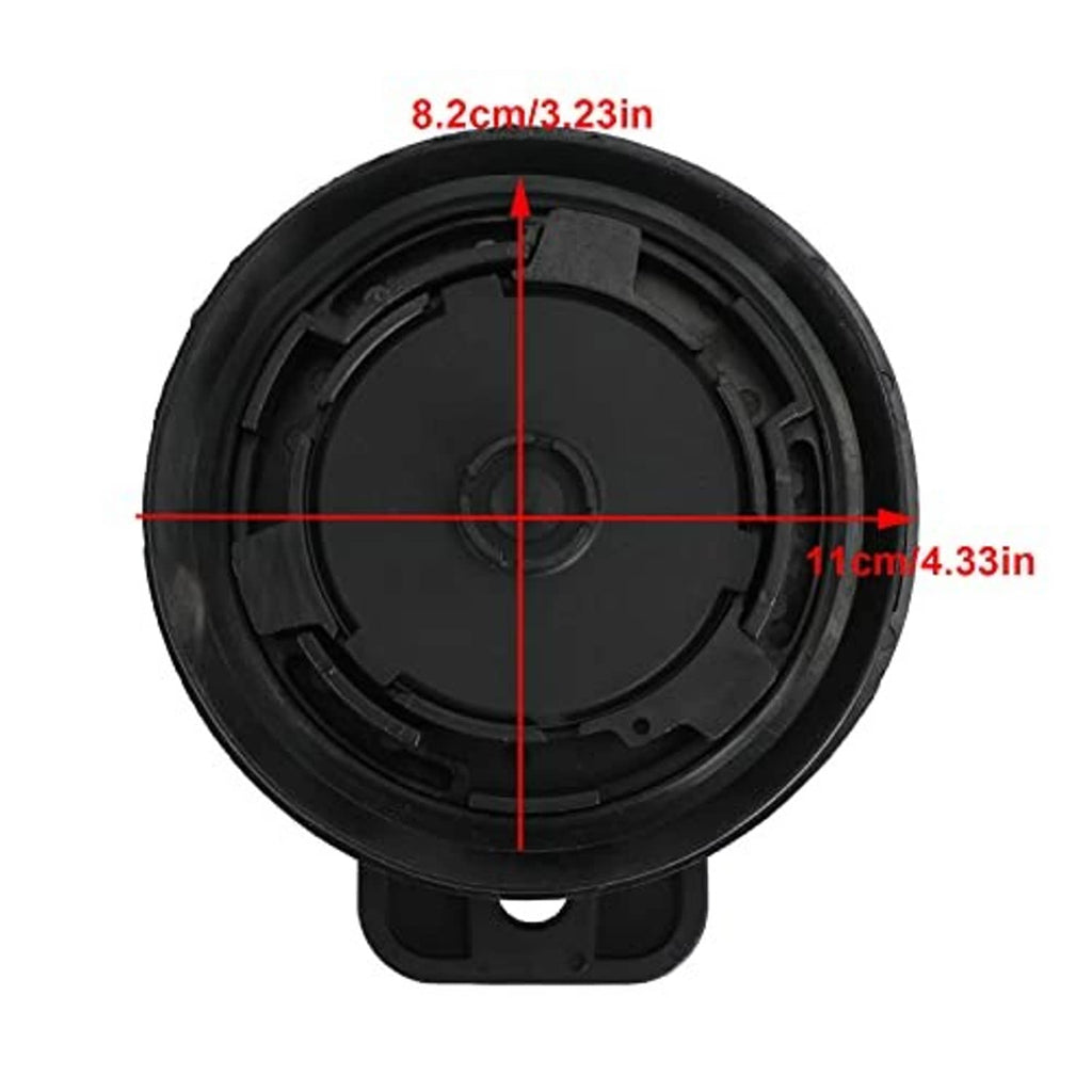 Black circular diesel fuel tank cap cover underside with attachment points