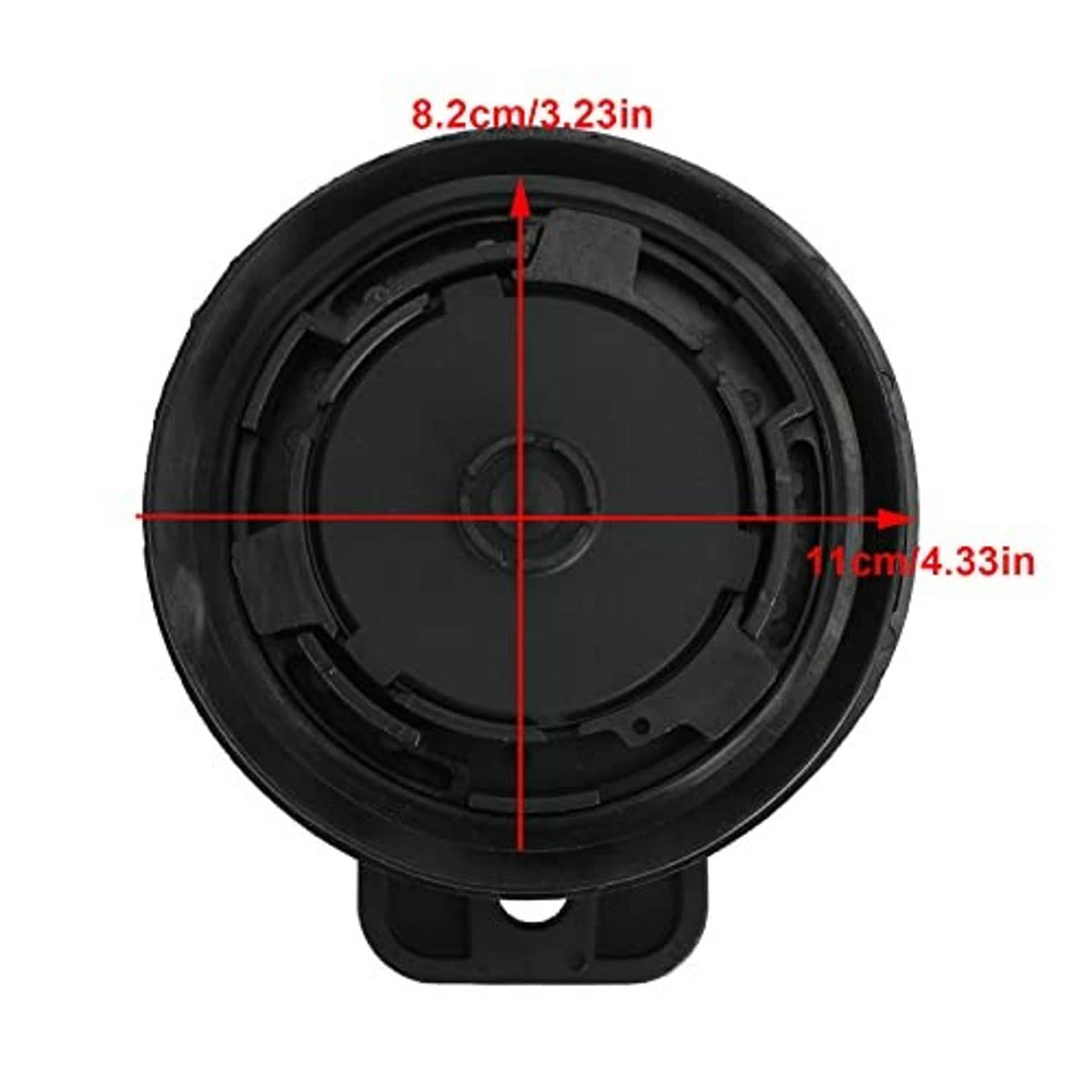Black circular diesel fuel tank cap cover underside with attachment points