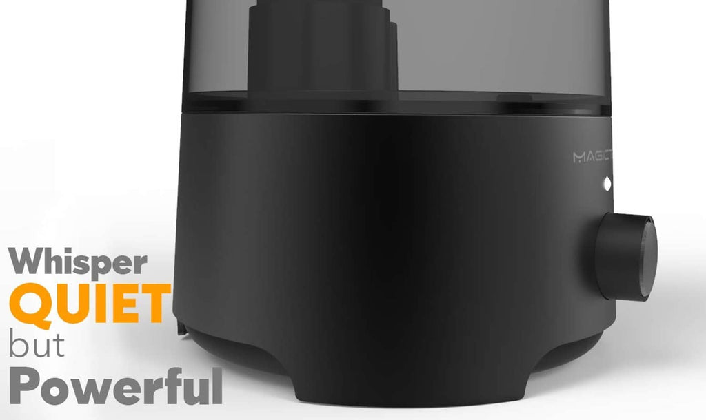 Black cool mist humidifier side view with control port and rounded base