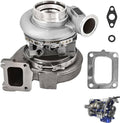 Turbocharger assembly with exhaust housing, inlet pipe, and mounting gasket set