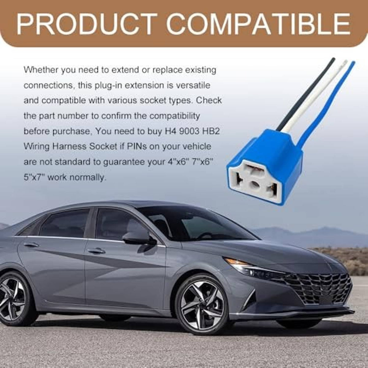 Blue female headlight connector adapter with two-wire leads and metal terminal openings