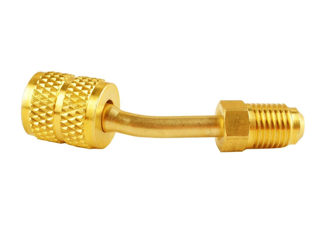 Gold straight quick-coupler adapter with knurled grip and threaded outlet