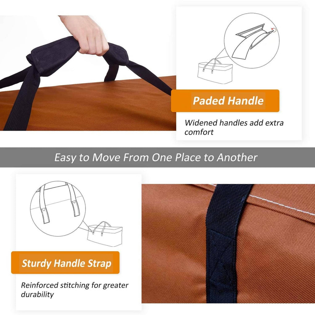 Brown cushion storage bag with padded handle and sturdy reinforced strap