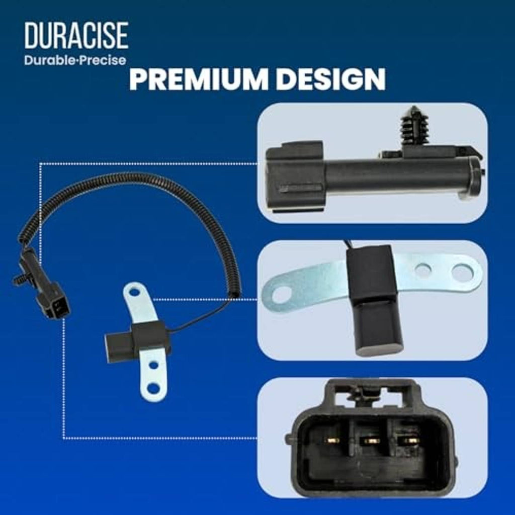 Crankshaft position sensor with black plastic housing, wiring lead, and mounting bracket