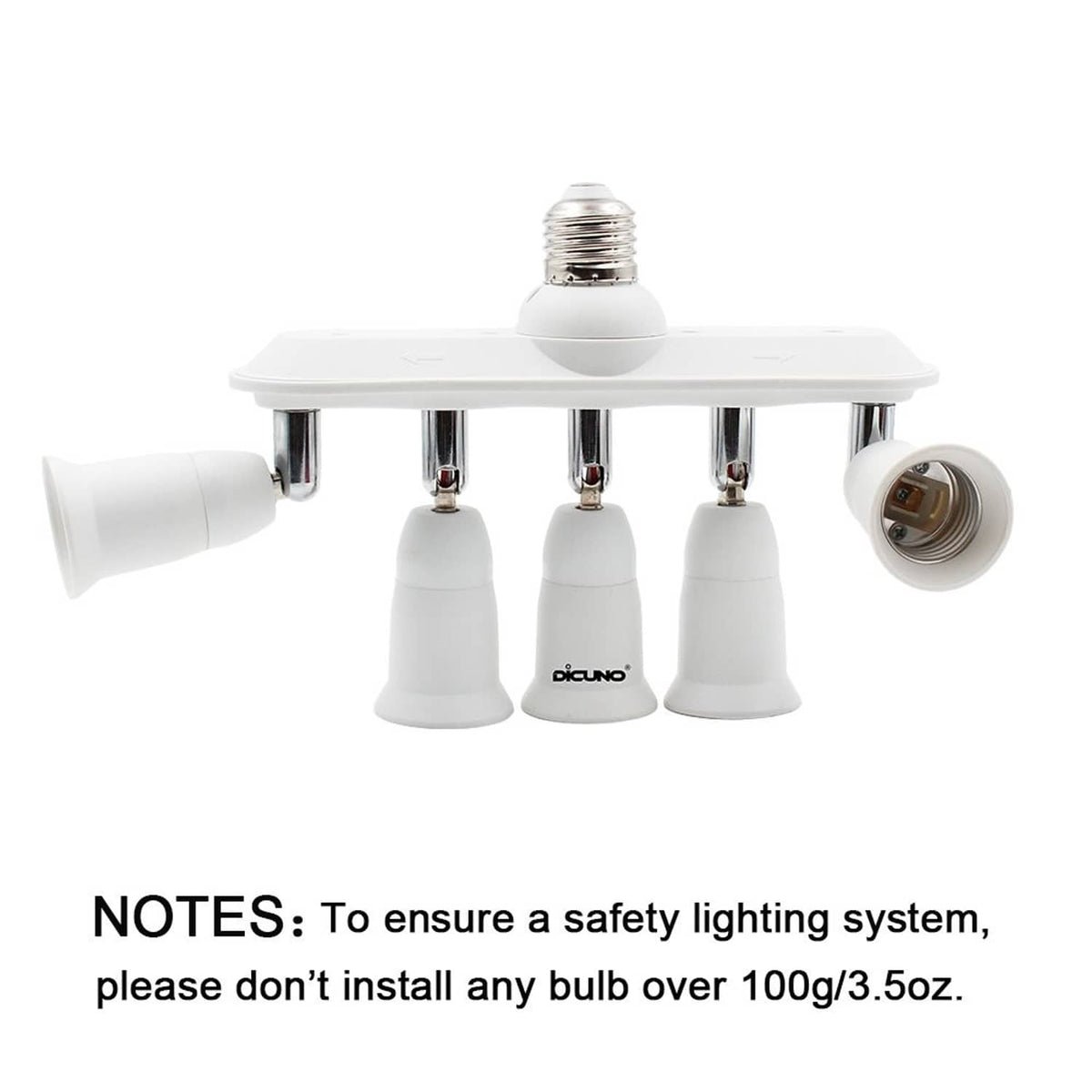 White 5-way E26 socket splitter with five outlets and a central E26 screw base