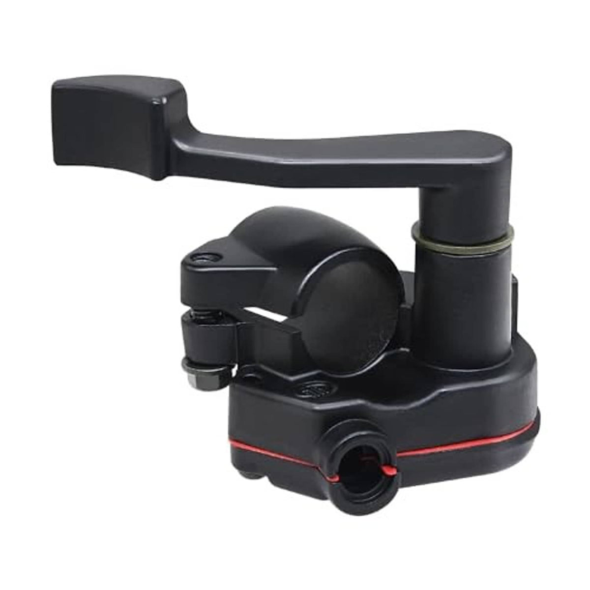 Black throttle lever thumb control handle, round collar, and red accent stripe