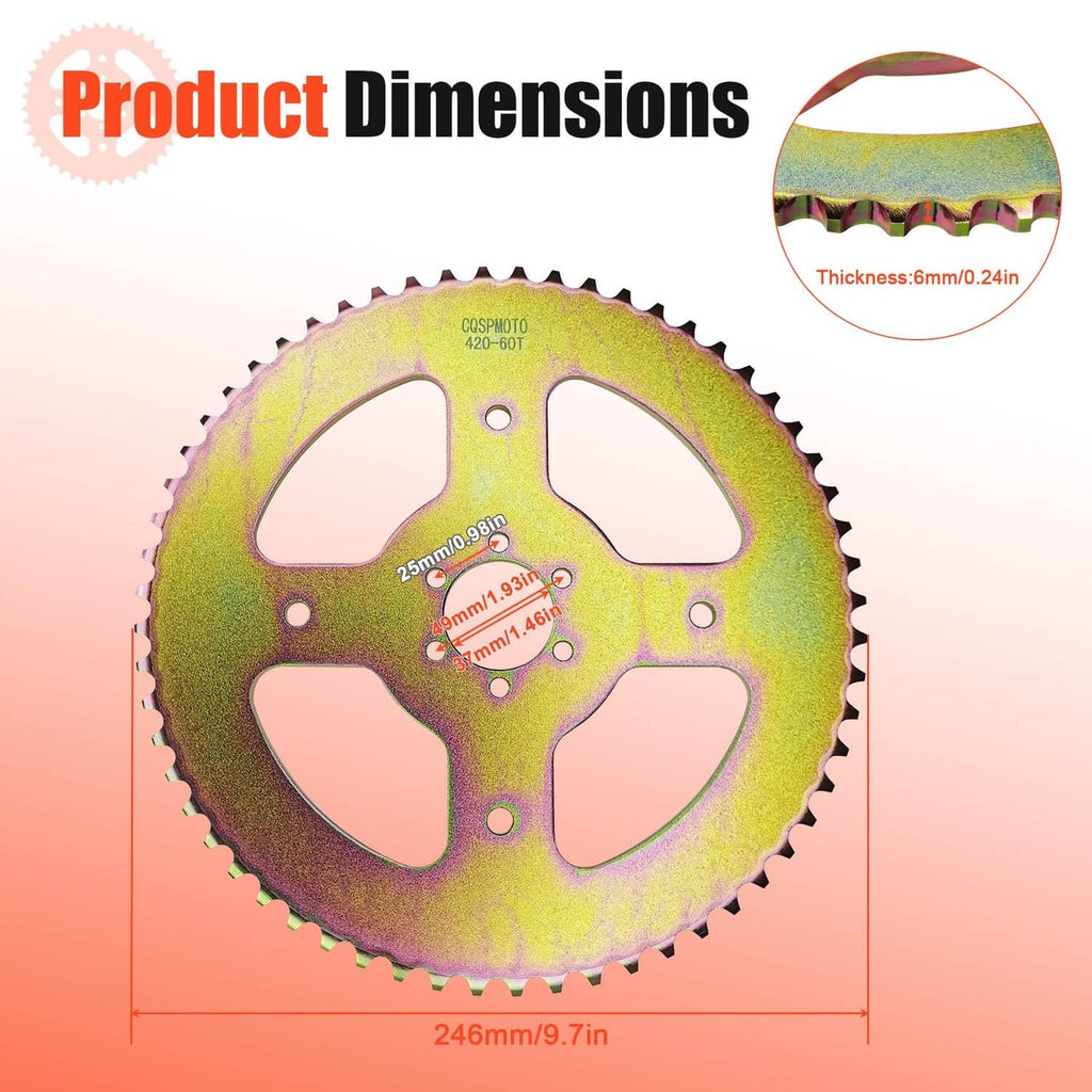 Rainbow-coated 60T rear chain sprocket with 6 mounting holes and tooth ring