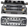Matte black front grille replacement with LED light bar and geometric openings