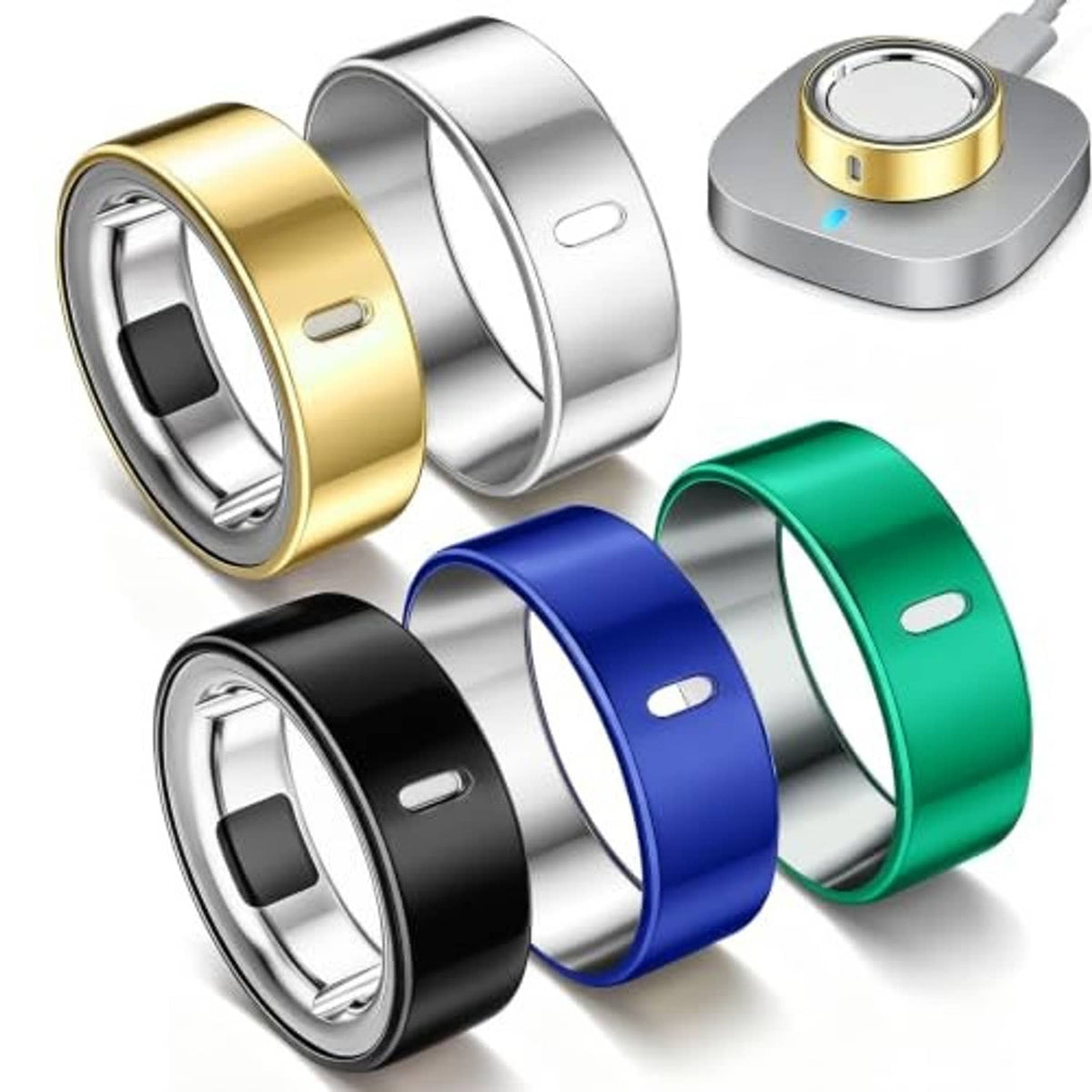 TPU ring cover set showing gold, silver, black, blue, and green bands