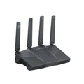 Wireless home router with four external antennas, front view on base