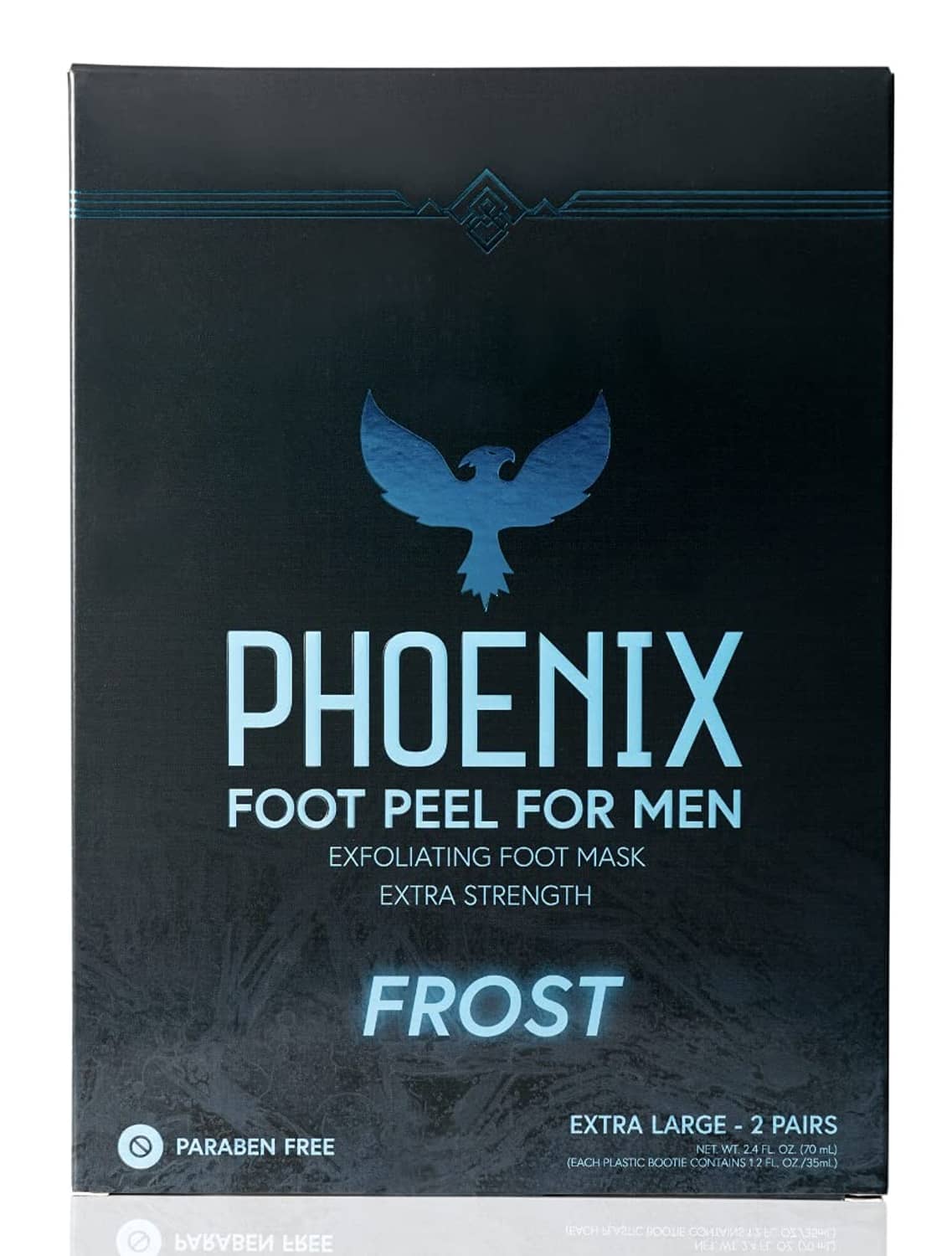 Men's extra-large foot peel mask package with Frost blue label