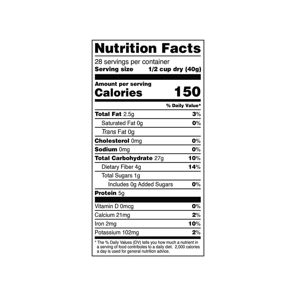 Rolled oats Nutrition Facts close-up, 150 calories per serving
