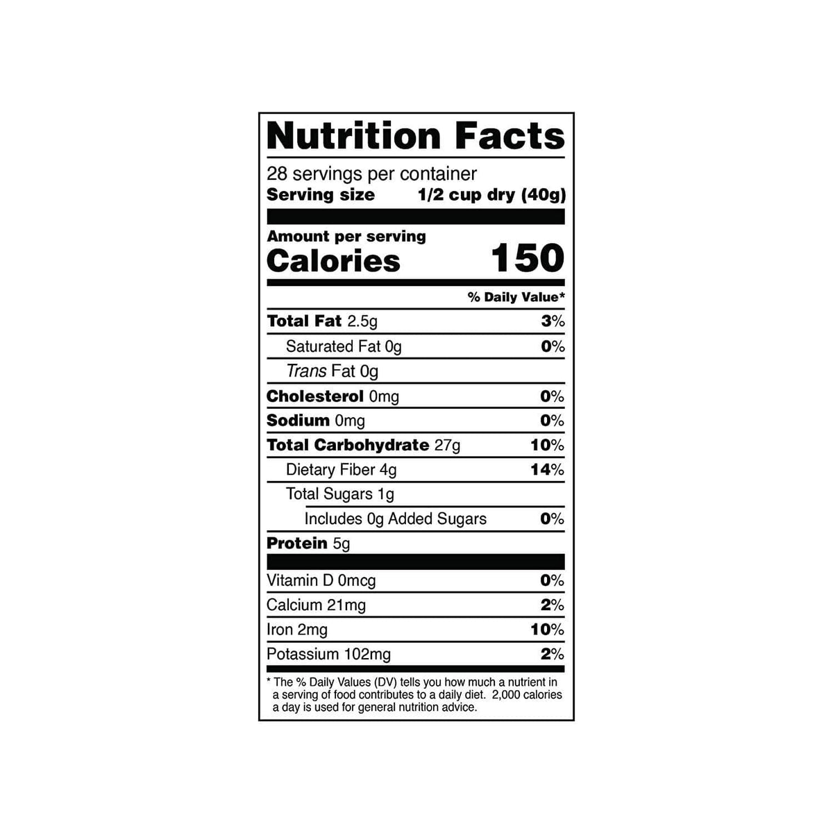 Rolled oats Nutrition Facts close-up, 150 calories per serving