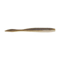 Soft slender fishing bait in olive-brown with speckled spots and tapered tail