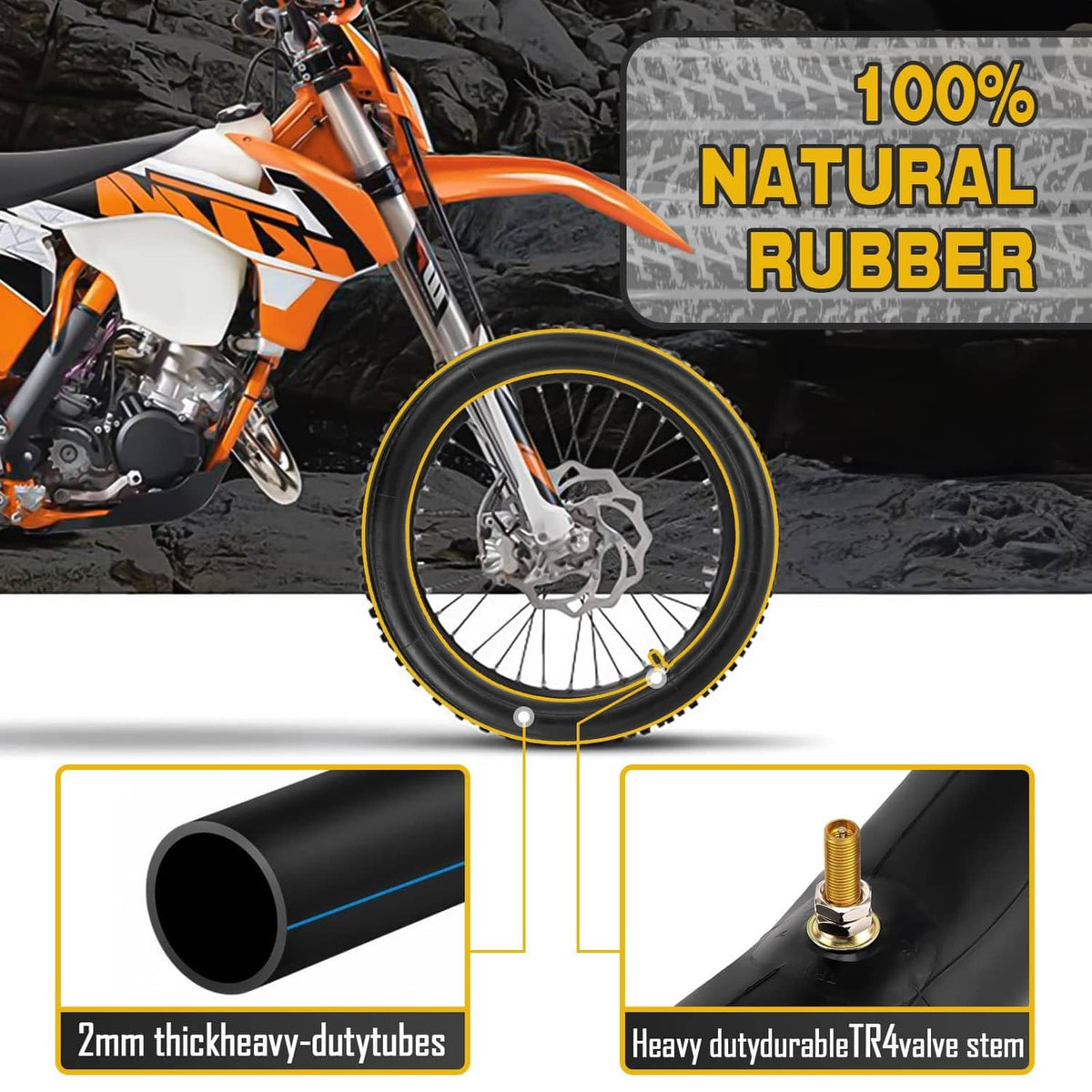 Black inner tubes 2-pack with valve stems, thick rubber tube design