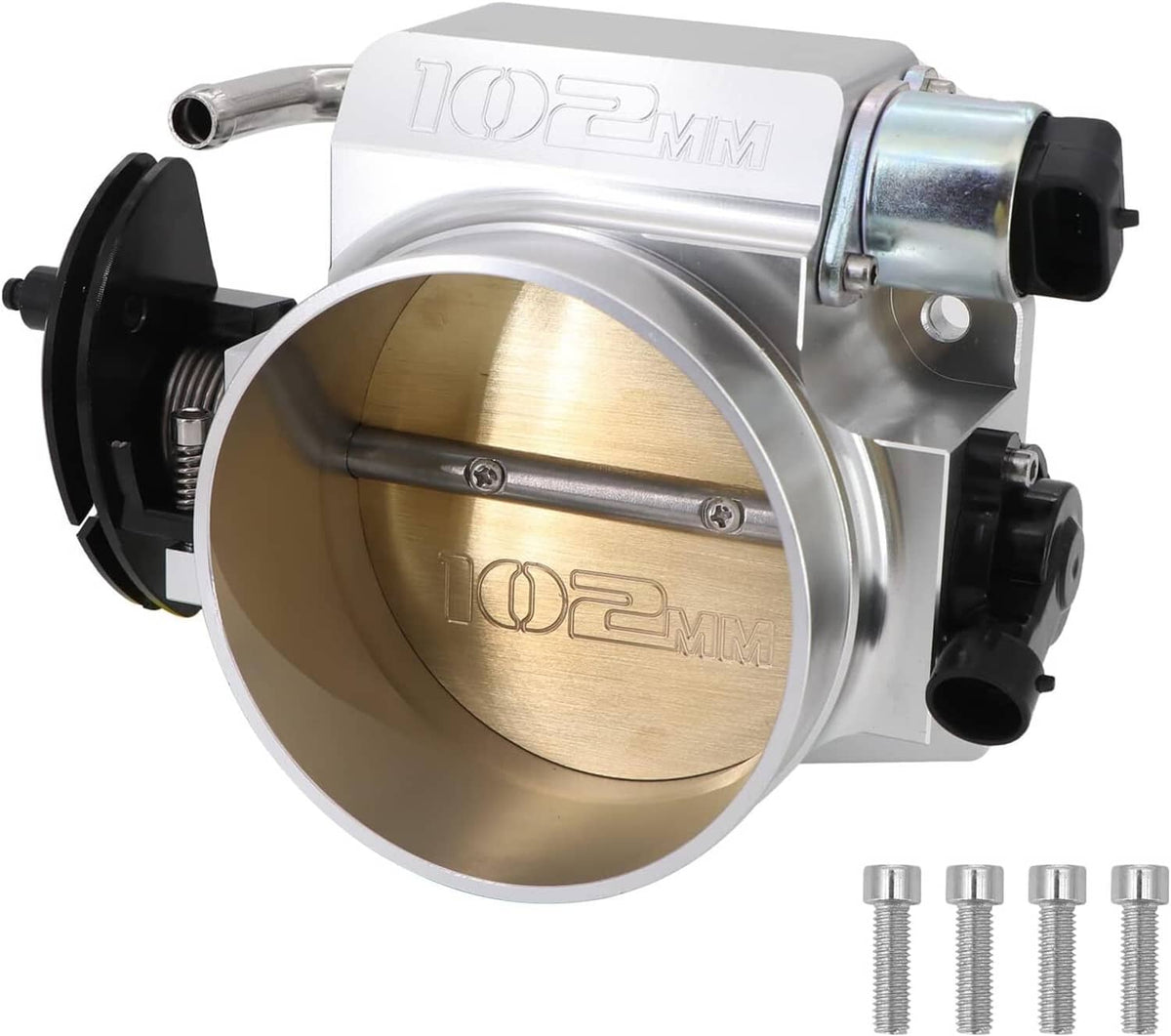 102mm aluminum throttle body with TPS and IAC, silver body and gold throttle bore
