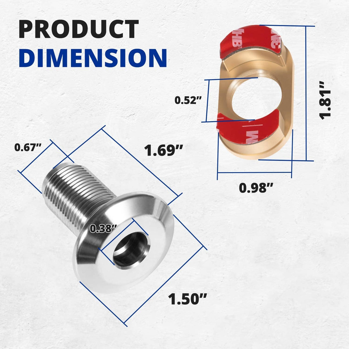Quick-release fender receiver dimensions: silver threaded post and gold ring
