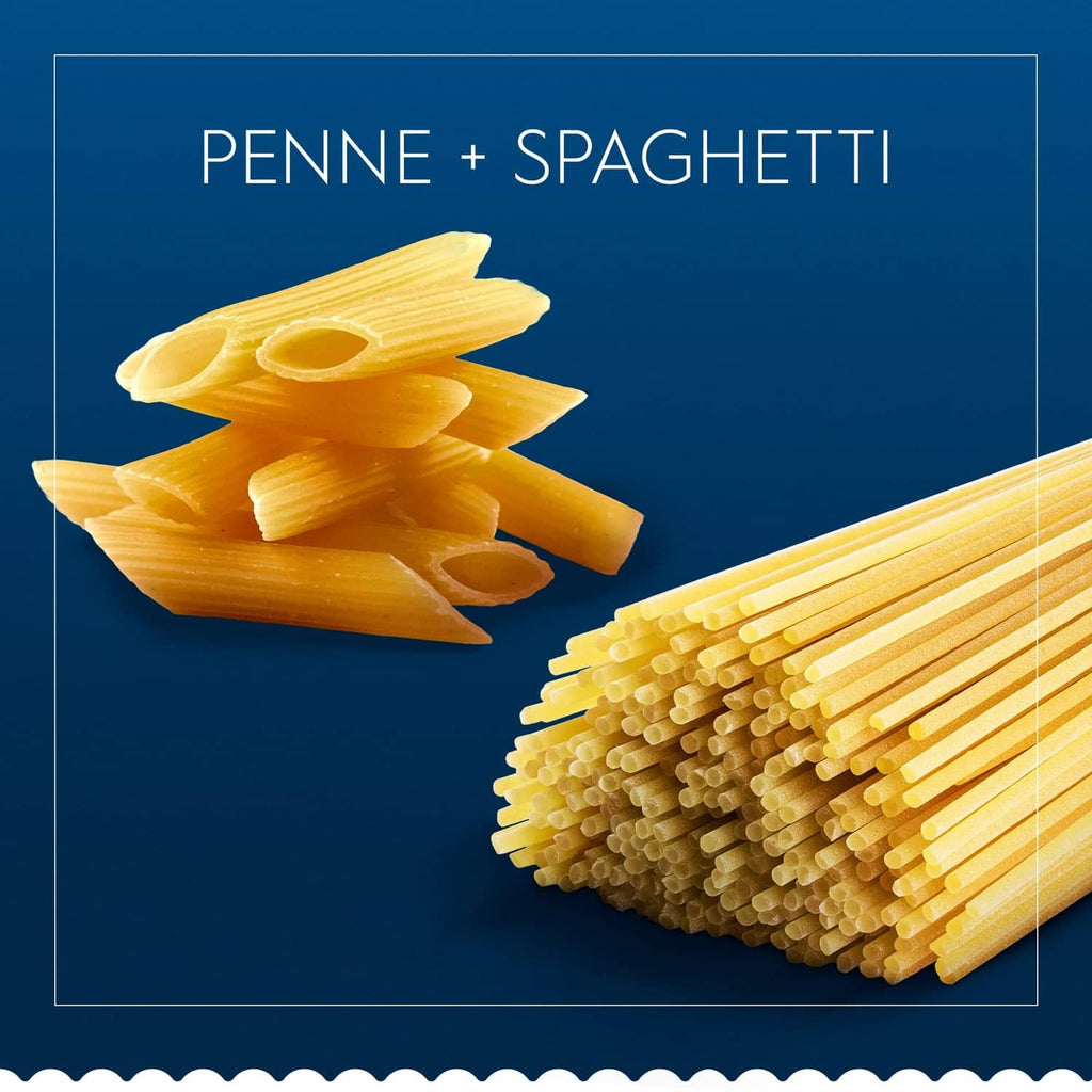 Penne and spaghetti pasta shapes, yellow
