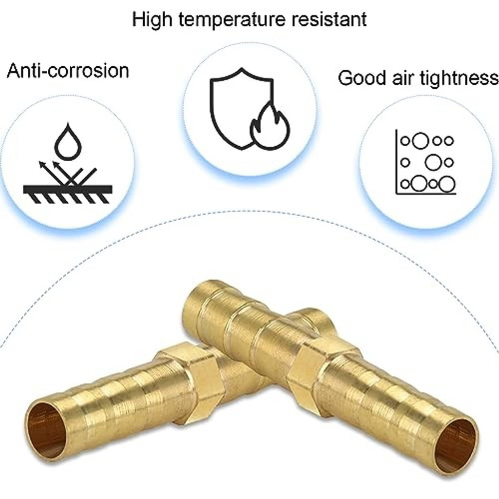 Brass barbed hose connector T-joint with two male barbs