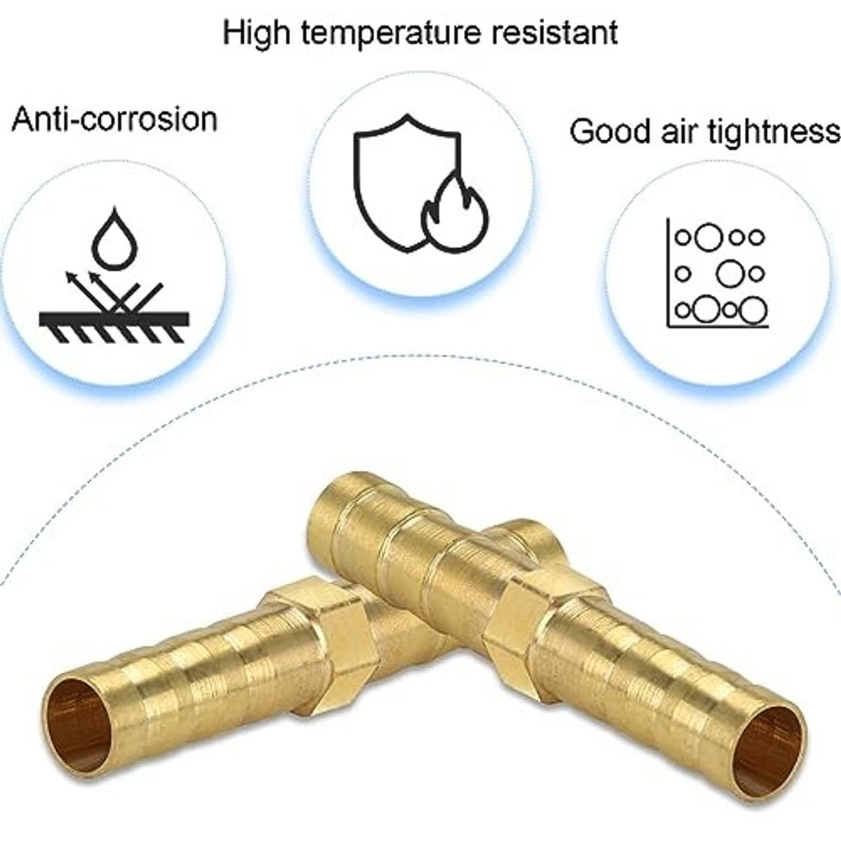 Brass barbed hose connector T-joint with two male barbs