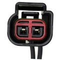 Engine sensor electrical connector with black housing and red dual-terminal insert