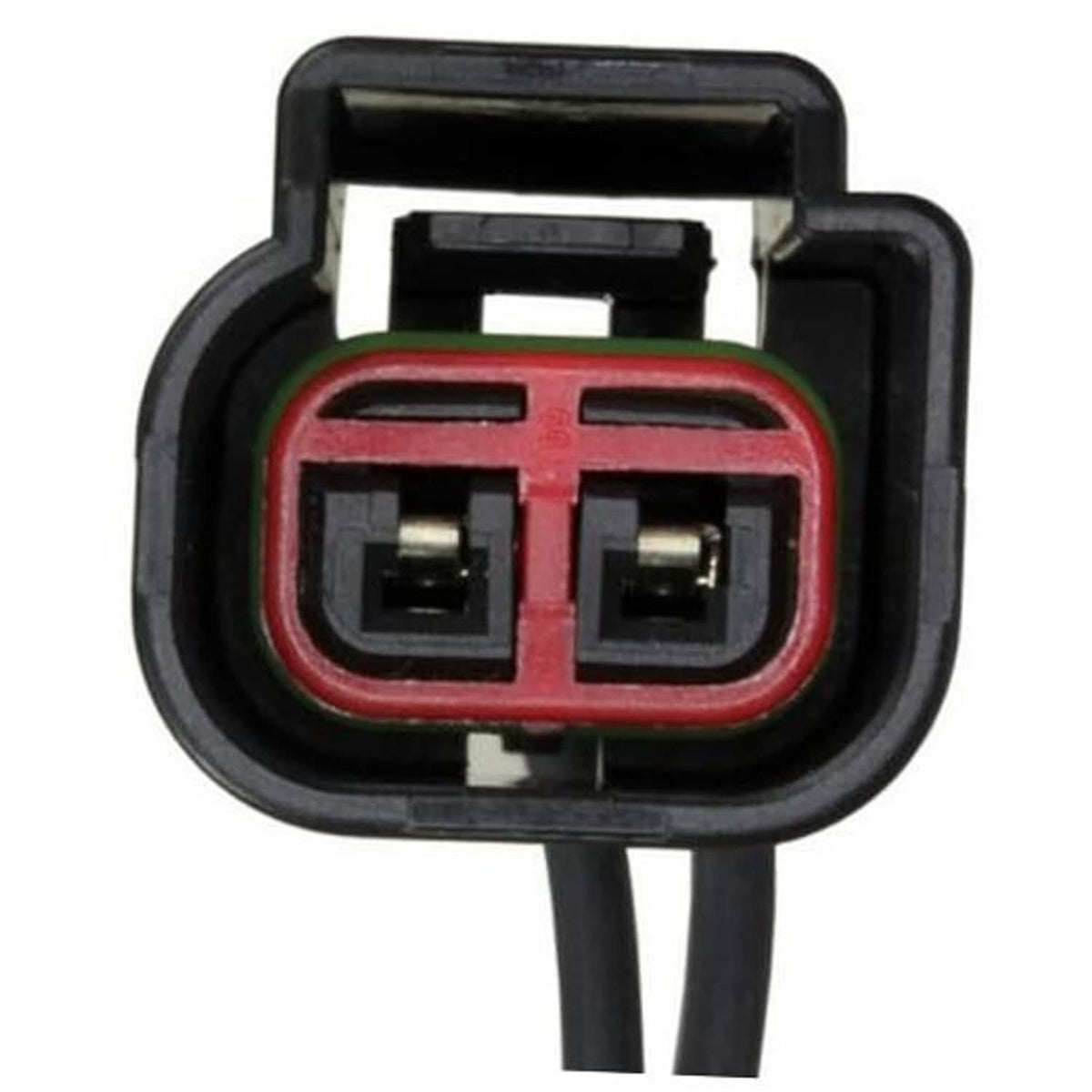 Engine sensor electrical connector with black housing and red dual-terminal insert