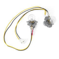 Headlight wiring harness with two bulbs, gray sockets, and a white plug connector