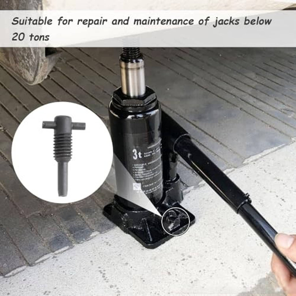 Hydraulic jack oil release valve on a 3-ton jack, with wrench during repair