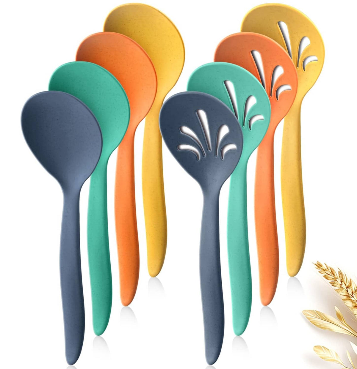 Set of 8 large serving spoons in orange, blue, yellow, and green