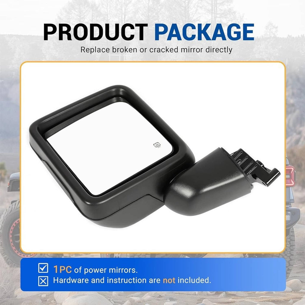 Black power heated side mirror replacement part with installation bracket