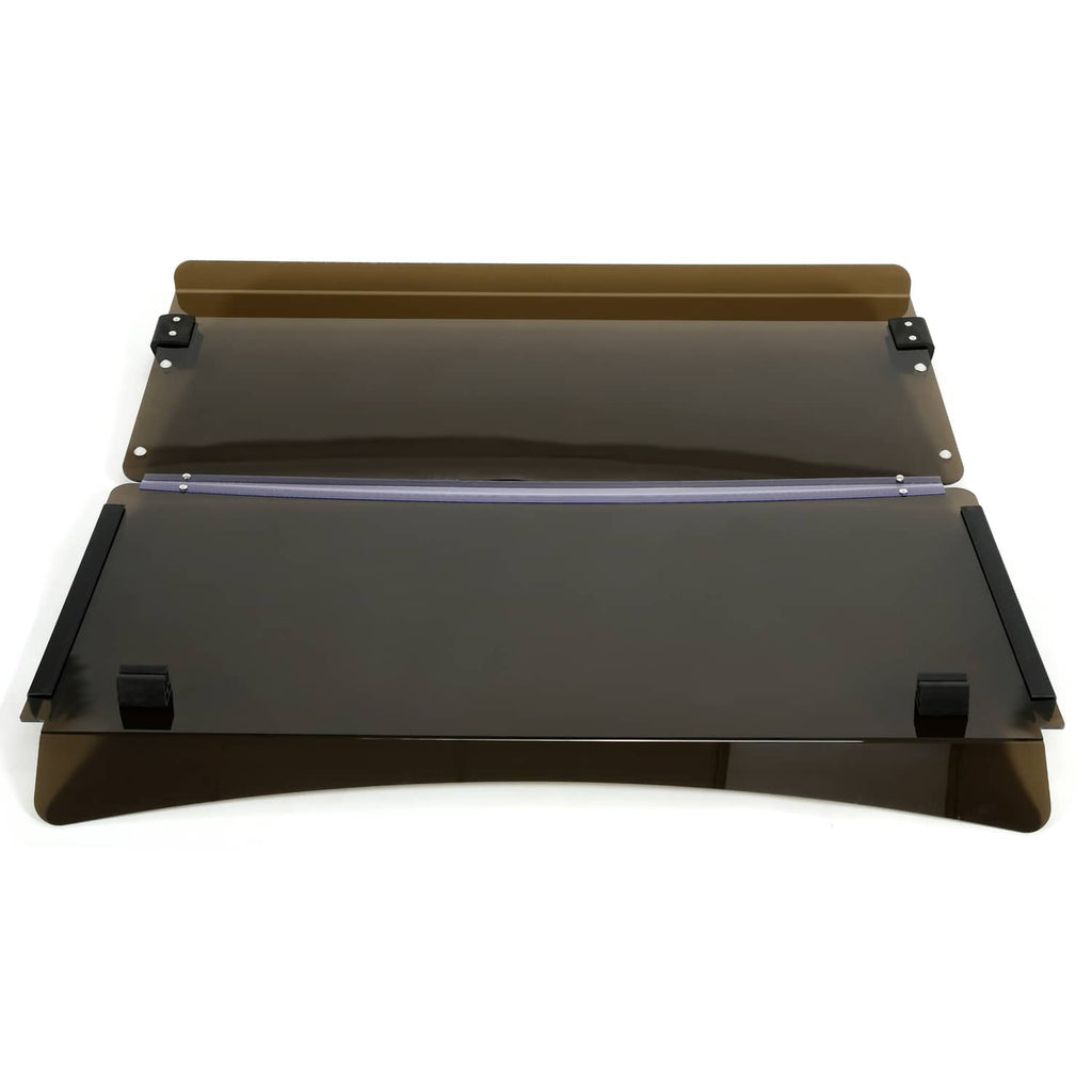 Tinted folding windscreen installed flat on front cart frame