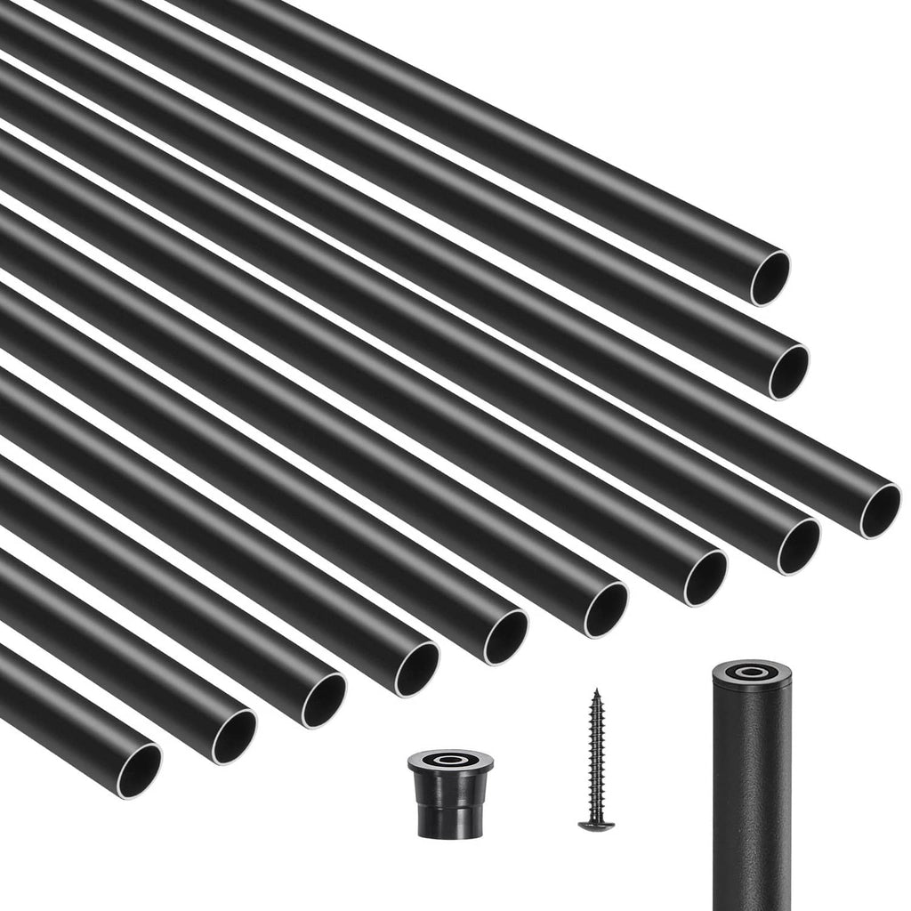 Black round aluminum deck balusters, 32 in tubes with caps and screws