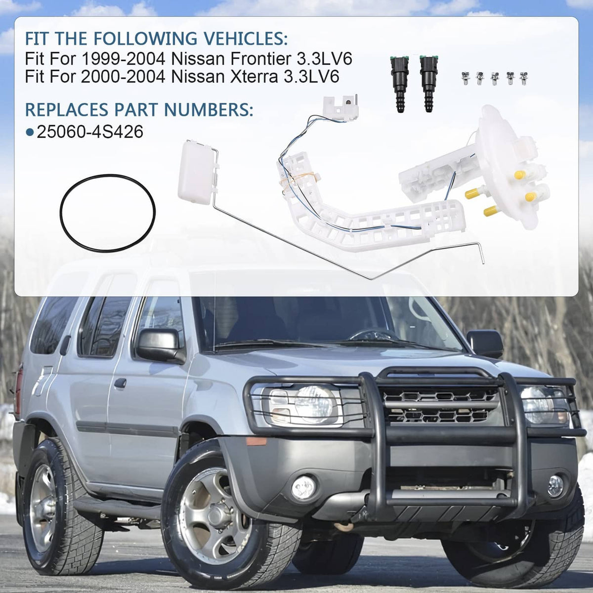 Fuel level sending unit sensor kit with wiring, connectors, and white fuel module
