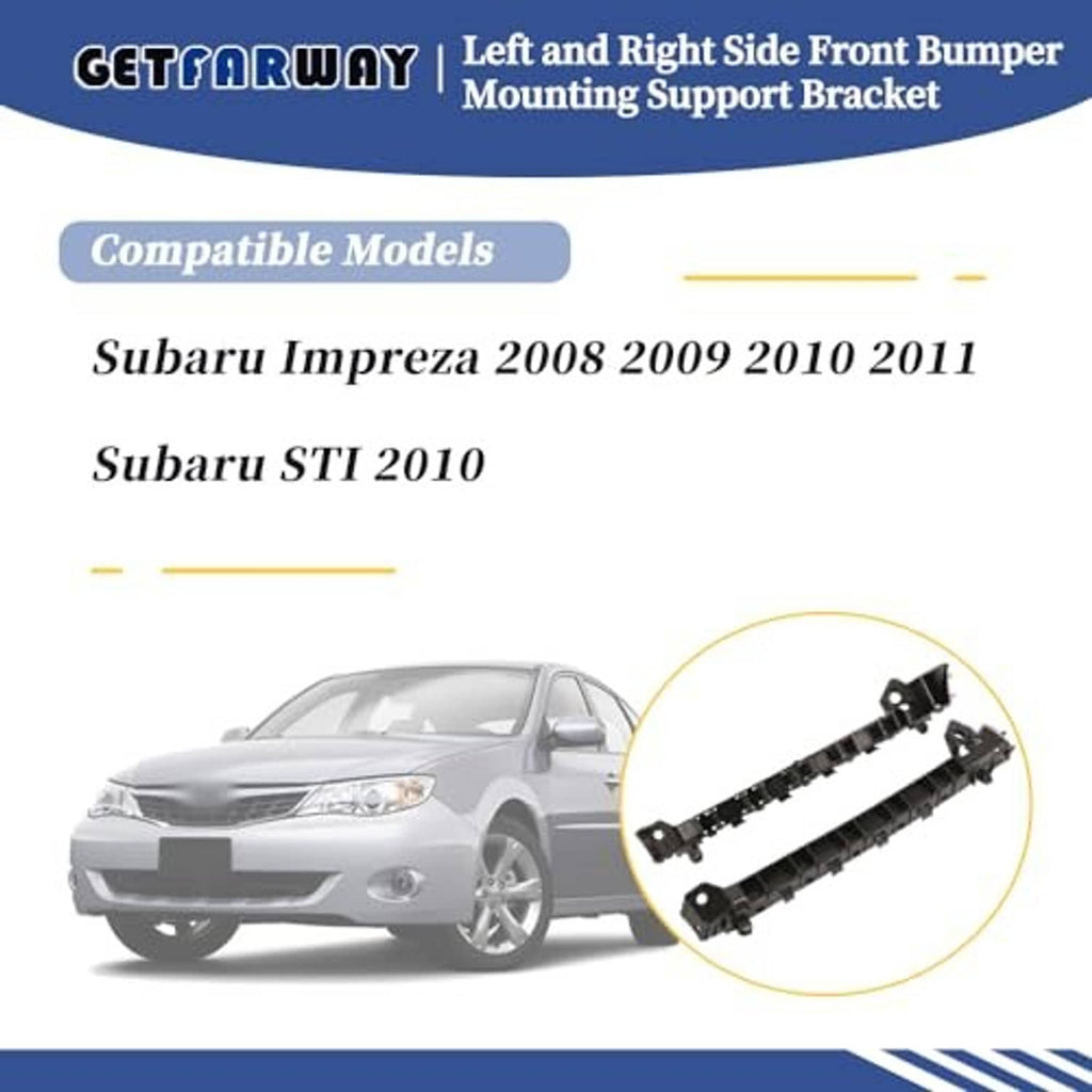 Left and right front bumper mounting support brackets, black plastic with tab mounts