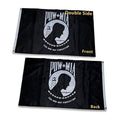 Black POW*MIA double-sided embroidered outdoor flag, front view with grommets