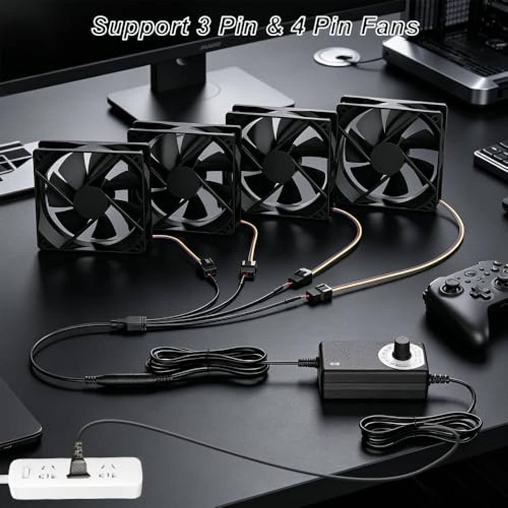 12V PWM PC fan hub powering multiple 3- and 4-pin fan connectors
