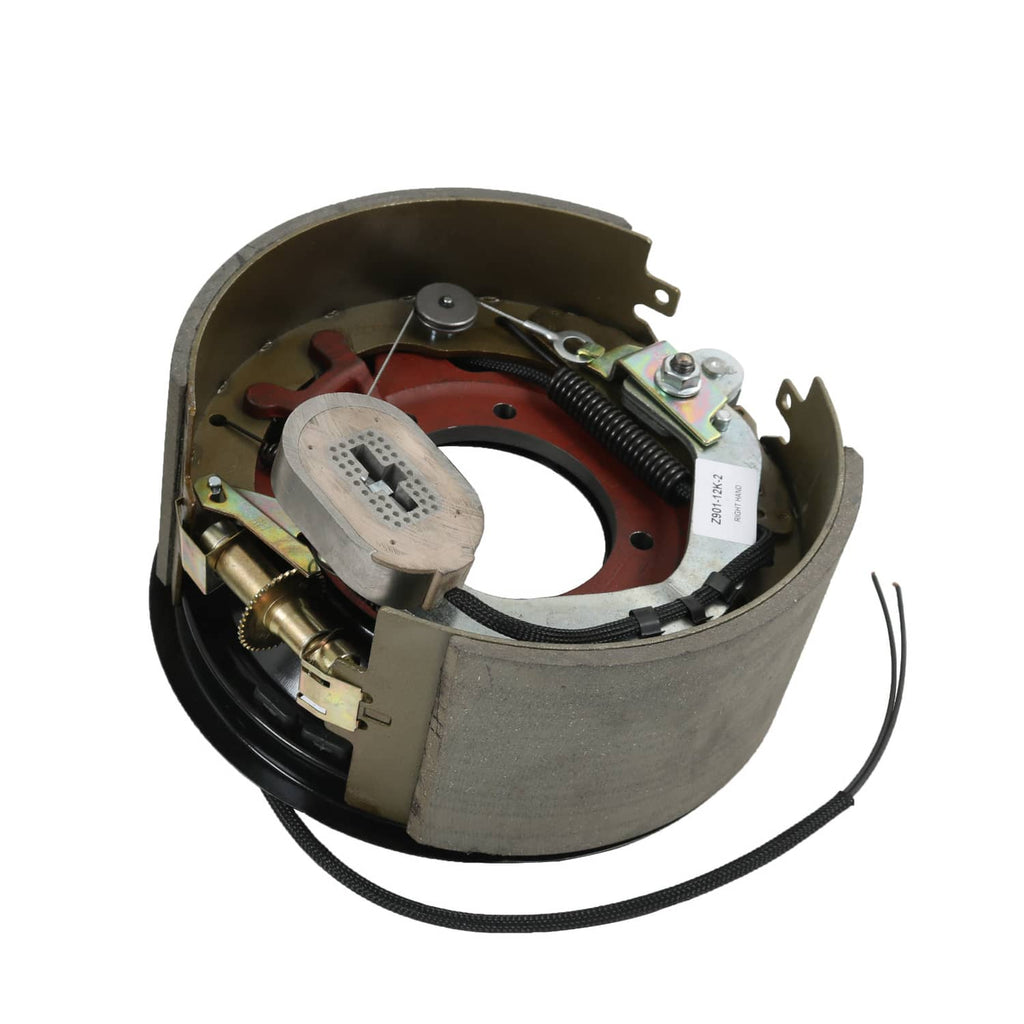 Electric trailer brake backing plate assembly with sensor wire and mounting hardware