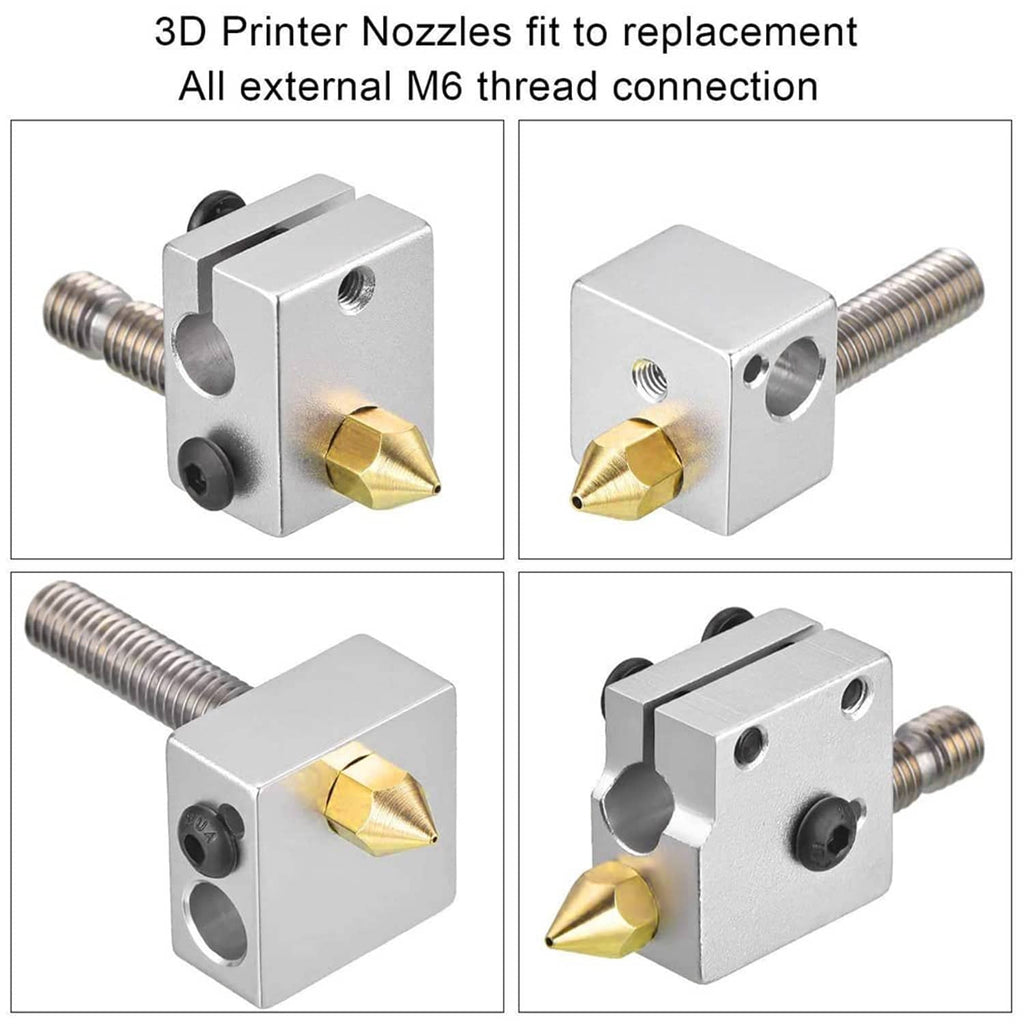 Brass 0.2mm MK8 extruder nozzle for M6 external thread replacement